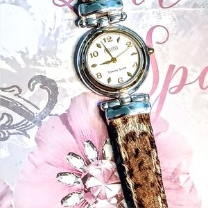 925 Silver ECCLISSI Watch Leather Faux Fur Leopard Band